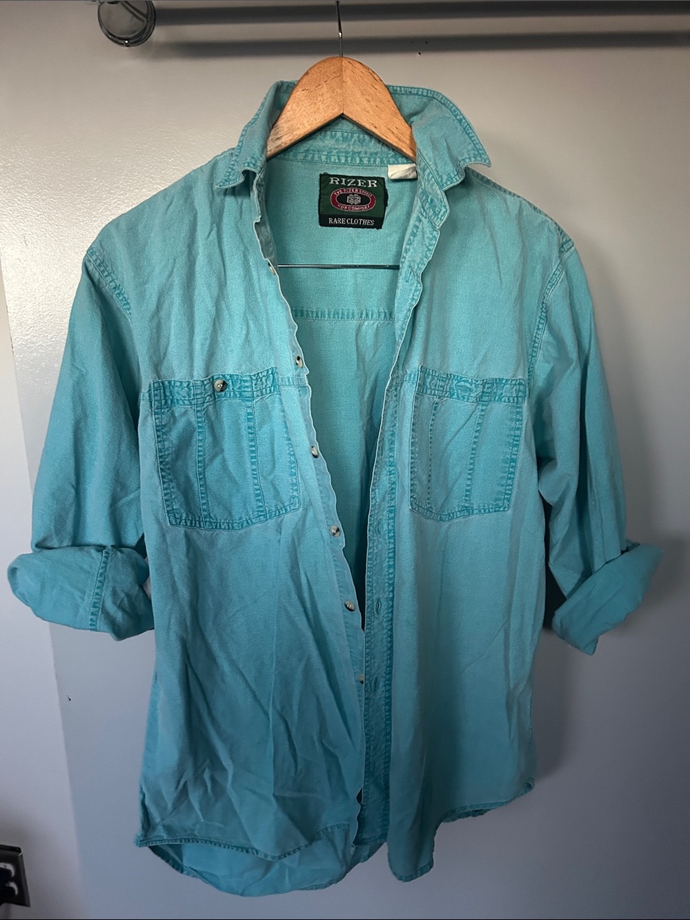 Vintage Cotton Turquoise Vintage Button-Up Shirt by Rizer